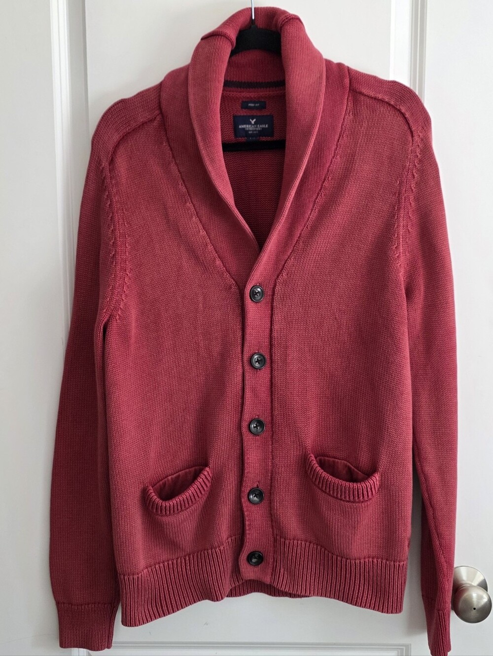 American Eagle Cotton Faded Red Button Down Shawl Collar Cardigan